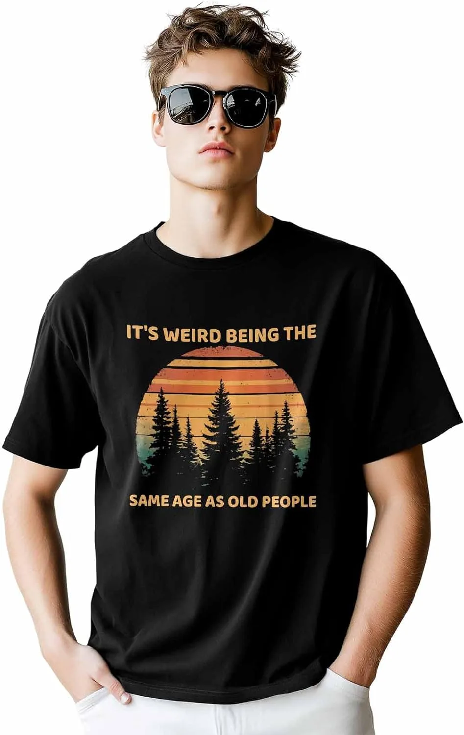 

Мужская футболка с принтом силуэта леса, хлопок, короткий рукав, оранжевая CosyBright