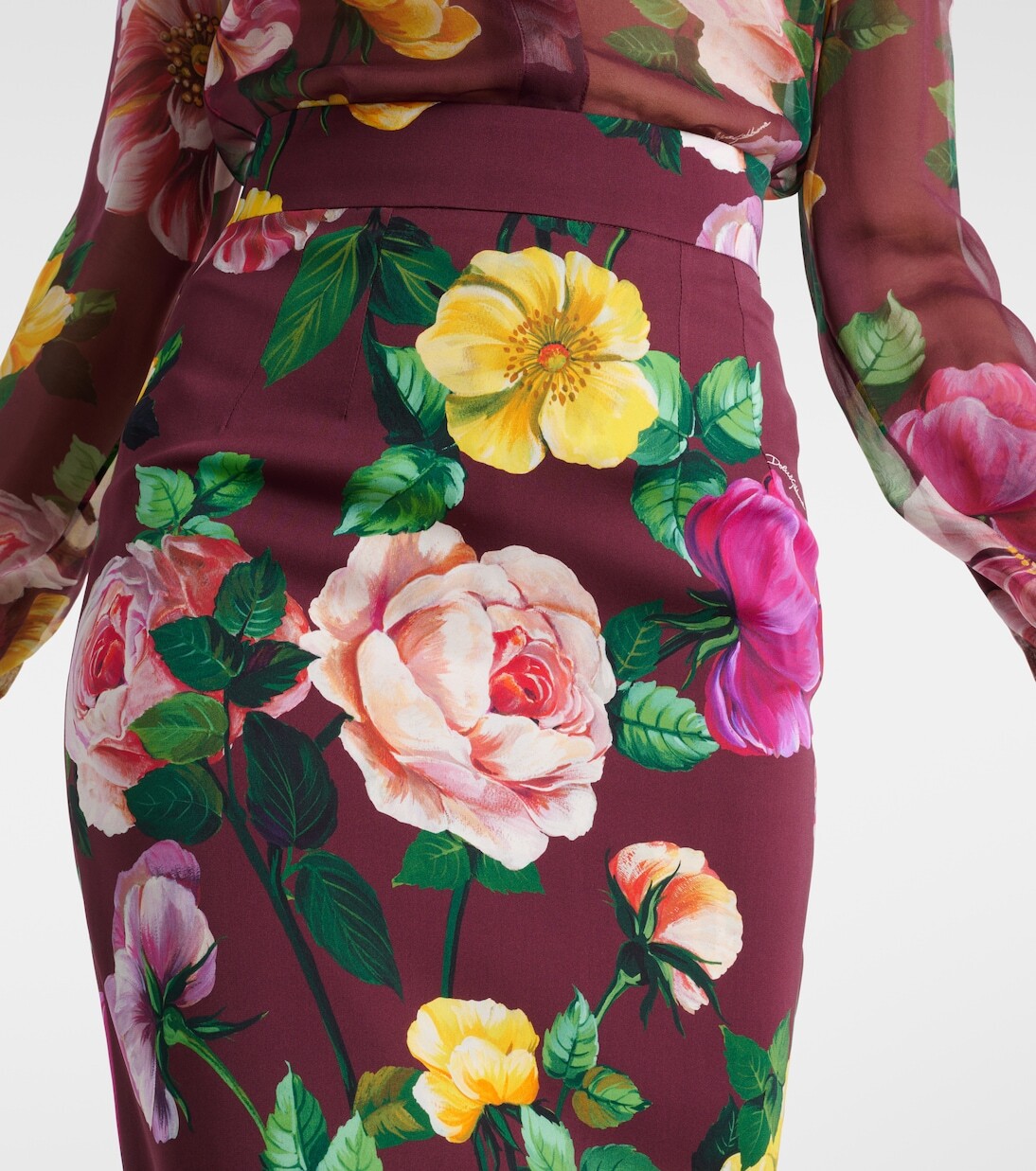 Юбка миди из шармеза с цветочным принтом Dolce&Gabbana, коричневый — фото 4