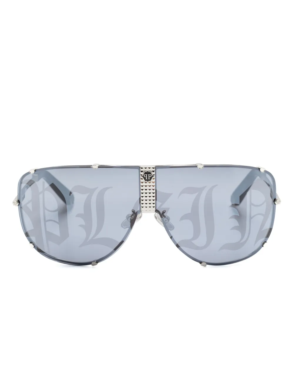 

Солнцезащитные очки-маска с логотипом Philipp Plein Eyewear, серебряный
