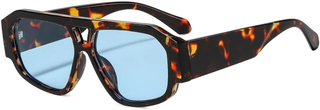 

Винтажные солнцезащитные очки с двойной перемычкой, многоугольной и квадратной формой, женские, модные, конфетные оттенки, защита от УФ-излучения UV400, мужские TVTBBVV, Leopard Blue