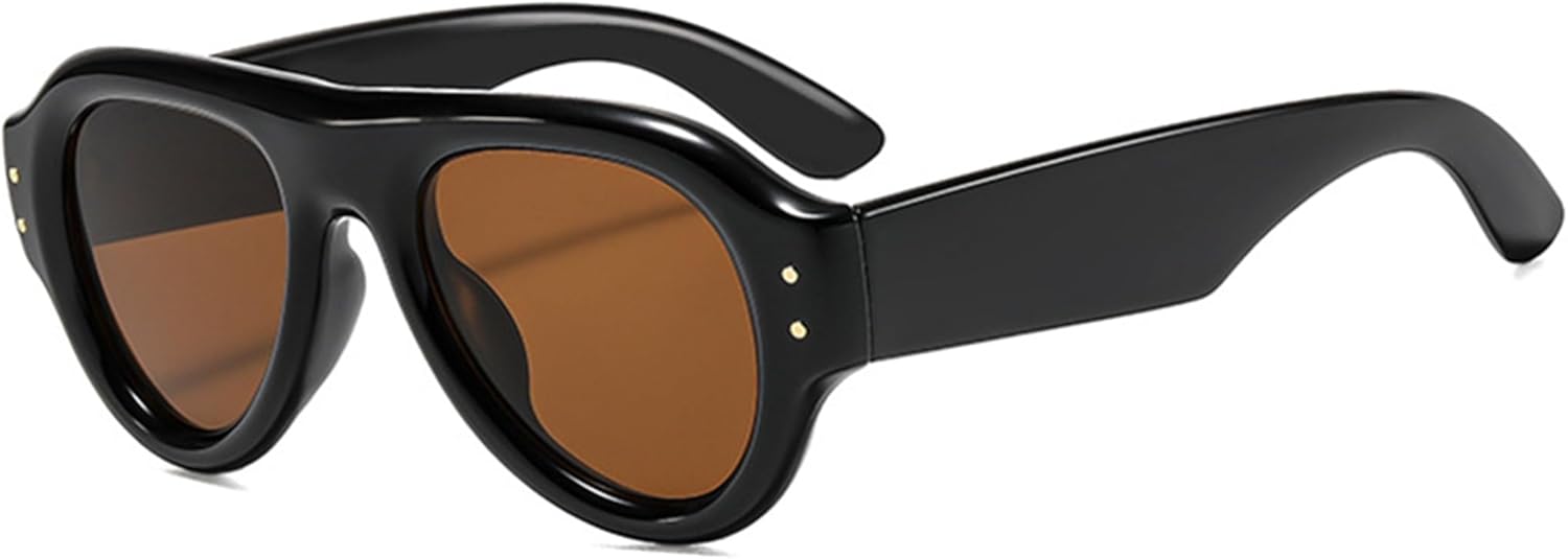 

bullabulling Ретро-солнцезащитные очки-пилот для женщин в стиле 70-х, с плоской верхней частью, винтажные модные очки овальной формы, модные черные женские очки, Black Tea