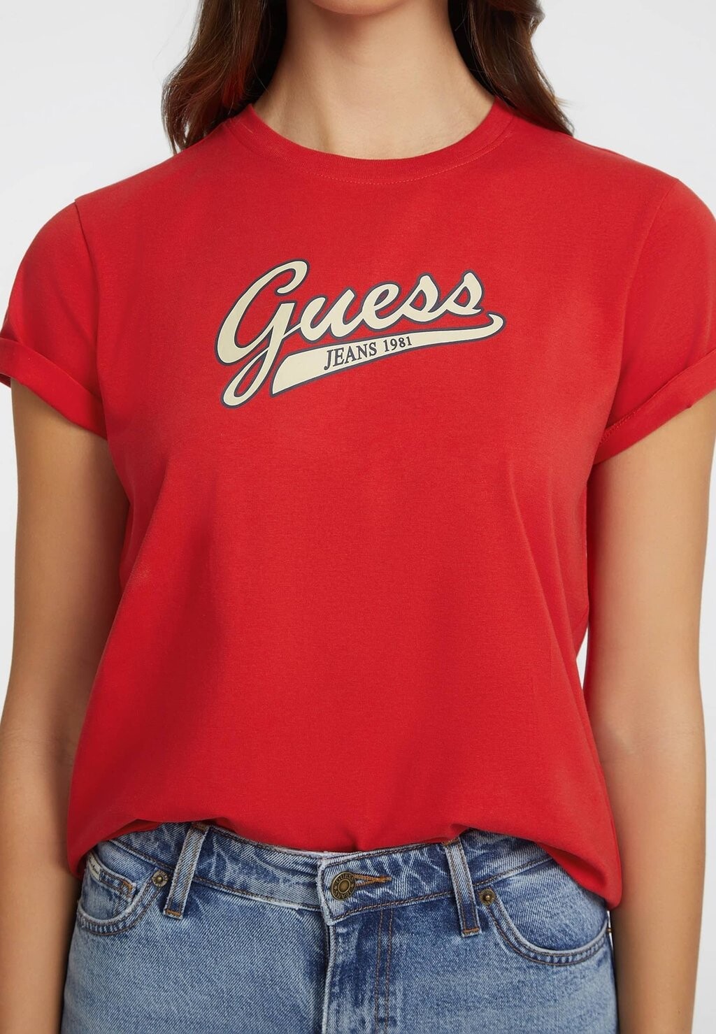 

Футболка с принтом SCRIPT LOGO Guess Jeans, красный