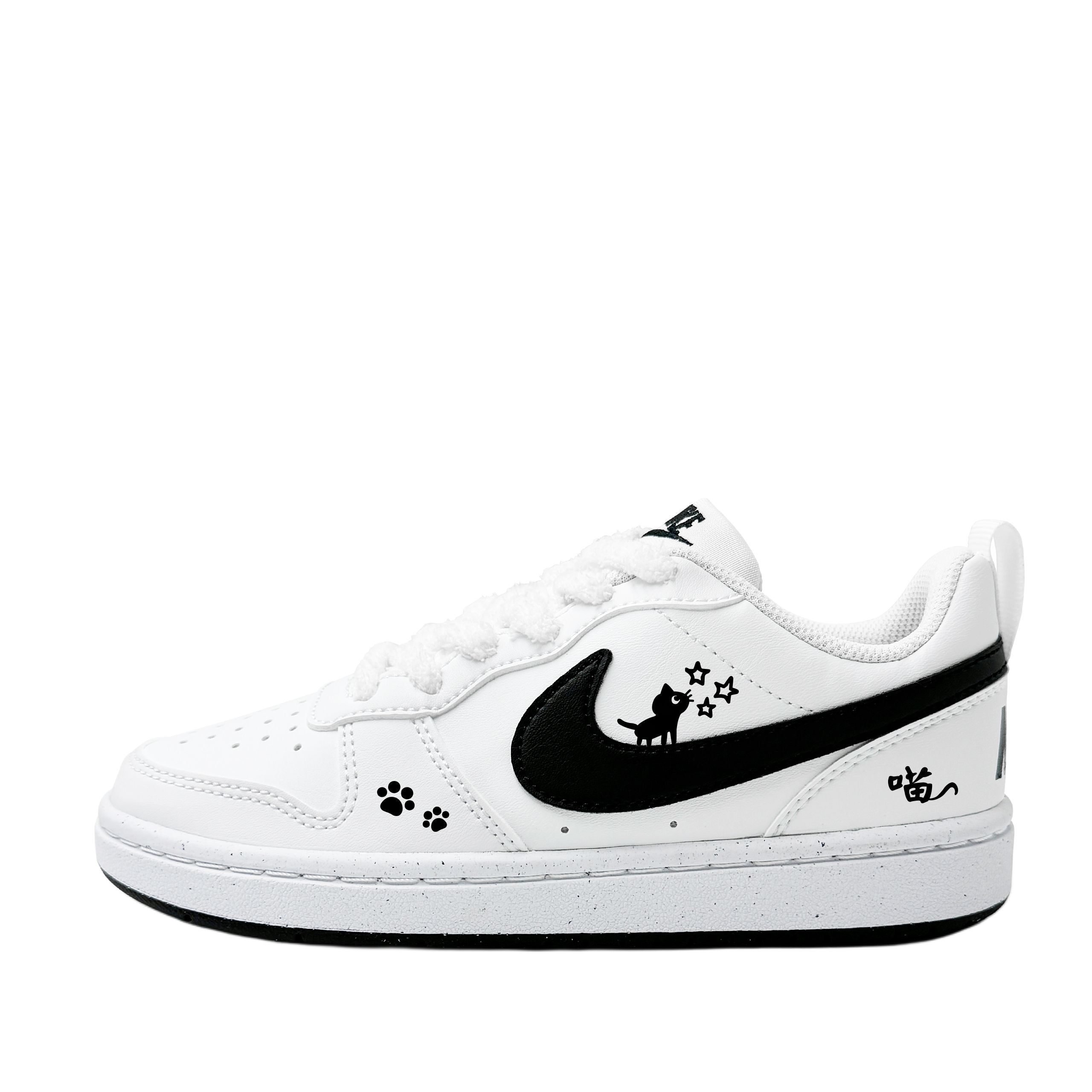 

Nike Кроссовки для скейтбординга Court Borough Star Meowth, устойчивые к истиранию, низкие, для детей, бело-черные, для подростков