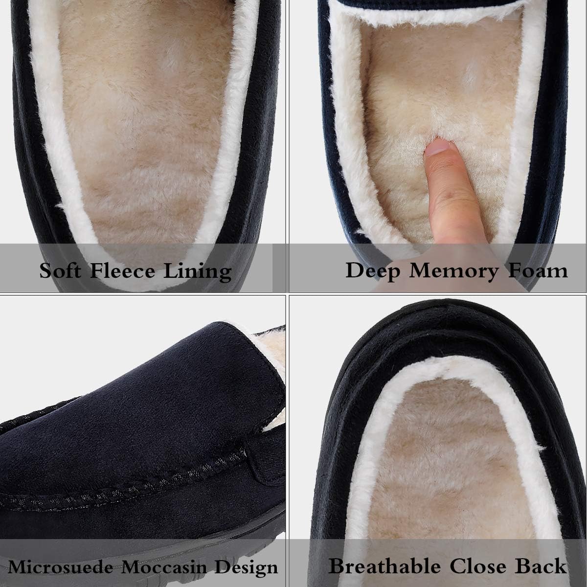 Мужские тапочки shoeslocker для дома и улицы, теплые, мягкие, плюшевые с эффектом памяти, удобные домашние мокасины с противоскользящей подошвой, черный — фото 3