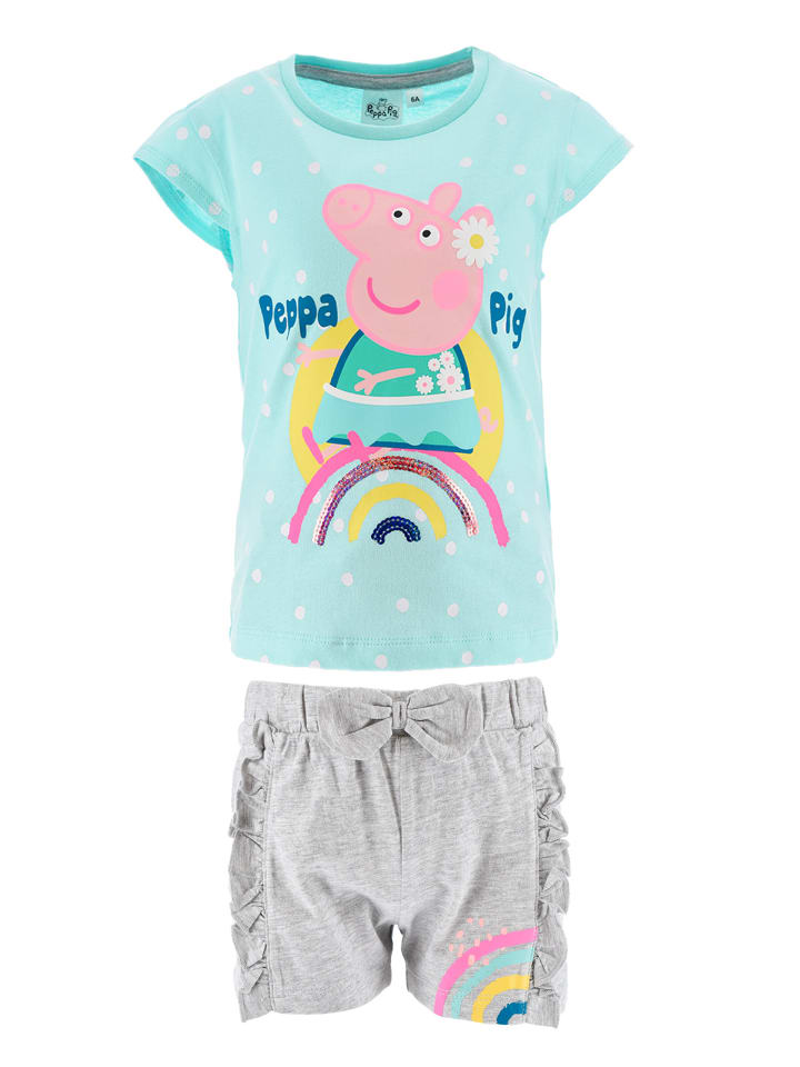 

Комбинезон Peppa Pig 2tlg. Outfit: Sommer-Set T-Shirt und Shorts mit Paillette, бирюзовый