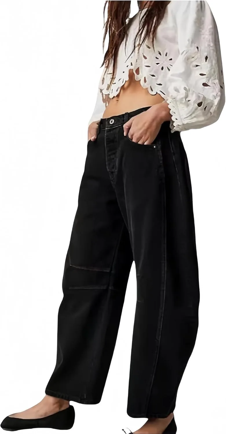 Женские джинсы Barrel Leopard Wide Leg Vintage Loose Y2k Mid Rise — фото 2