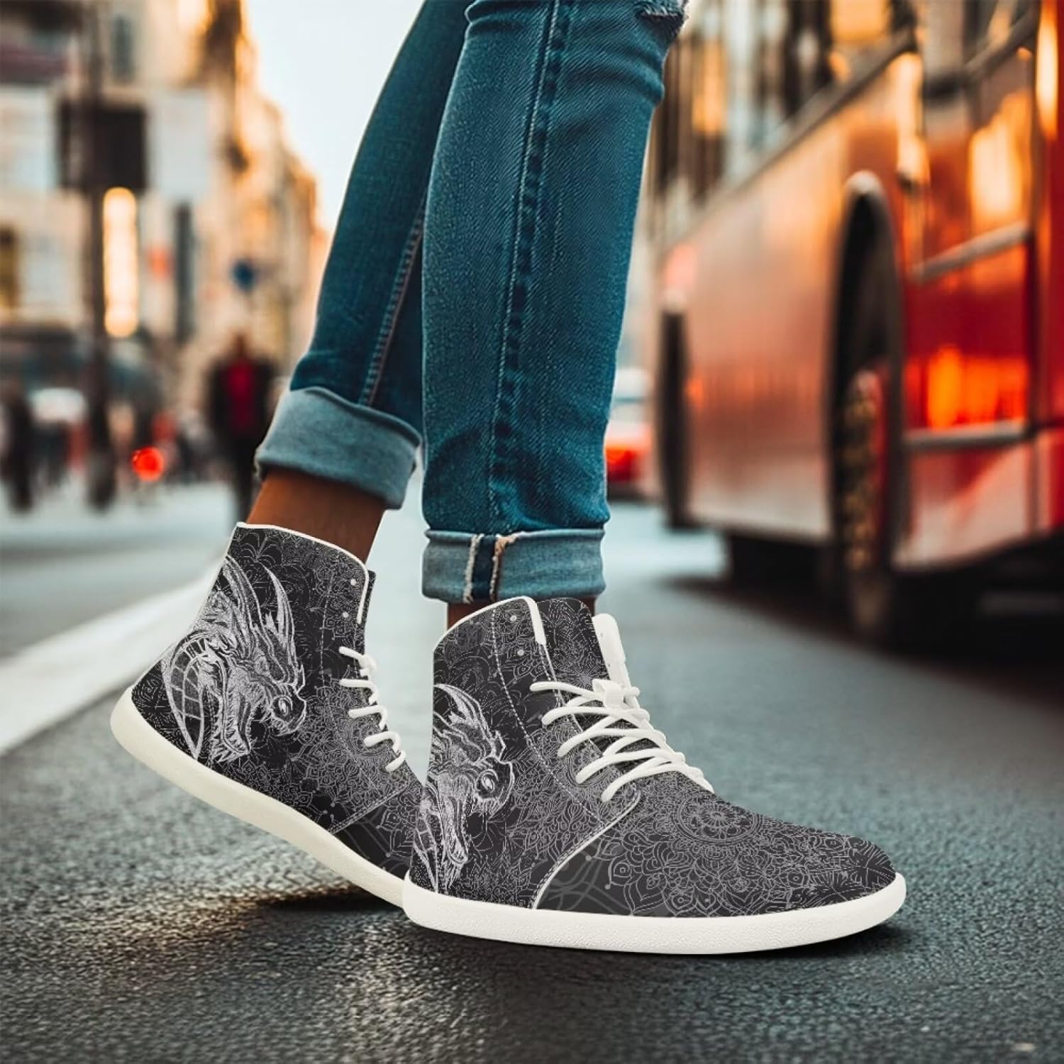 Мужские кроссовки Dragon Print для бега, слипоны, высокие, для ходьбы, занятий в спортзале, тенниса и спорта Ecaestolph, черный — фото 4