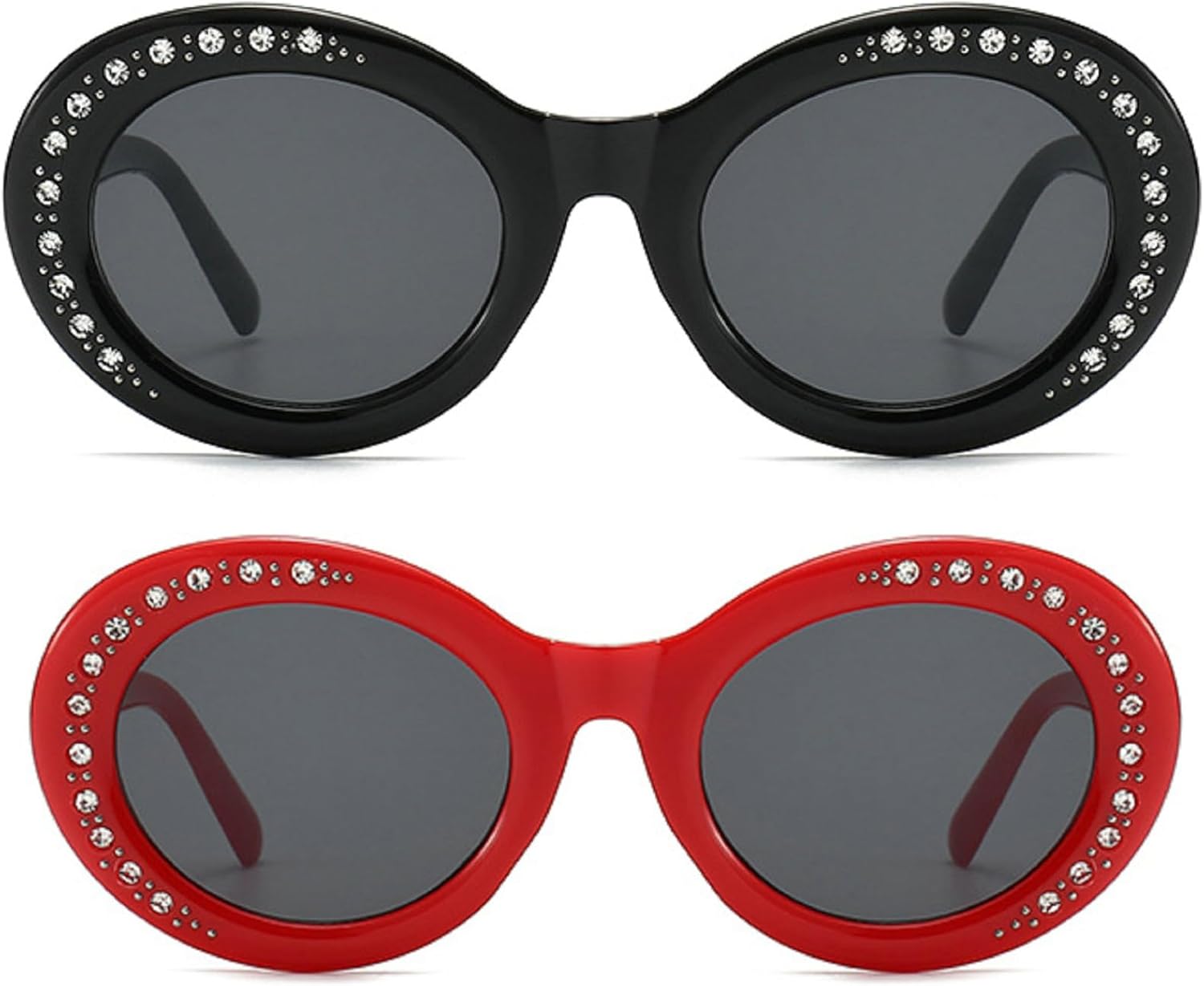 

Женские солнцезащитные очки с круглыми стразами, сверкающие бриллиантами, хрустальные солнцезащитные очки для вечеринок, роскошные очки для вечеринок mincl, 2pcs-black&red