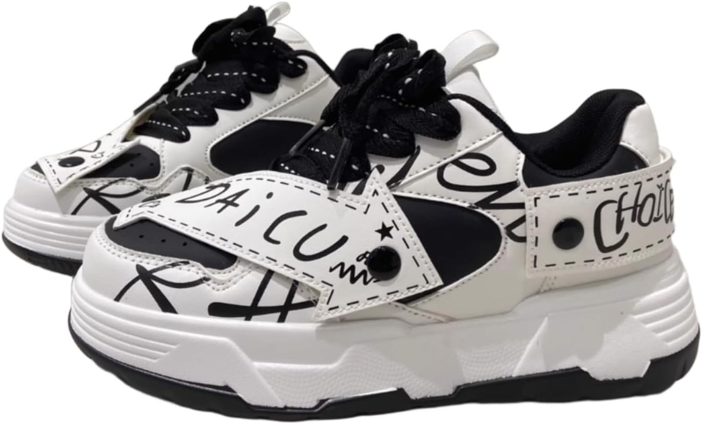 

Ретро кроссовки с рисунком буквы D для женщин с длинным ремешком-стрелкой, цветной блок, уличный стиль, повседневная обувь для прогулок и бега на платформе Ojqih, белый