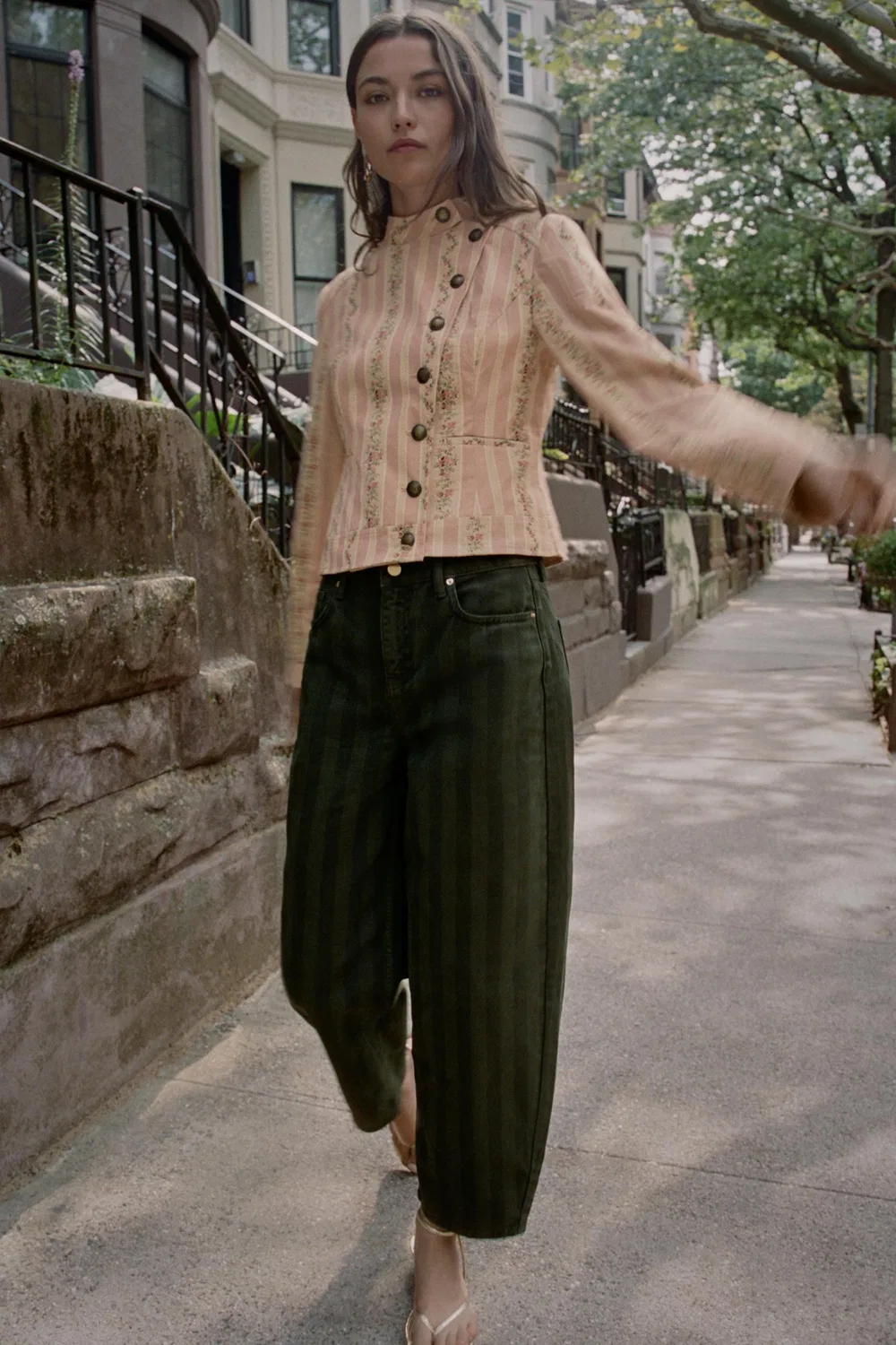 Жаккардовая куртка с цветочным полосатым узором ZARA, Pink