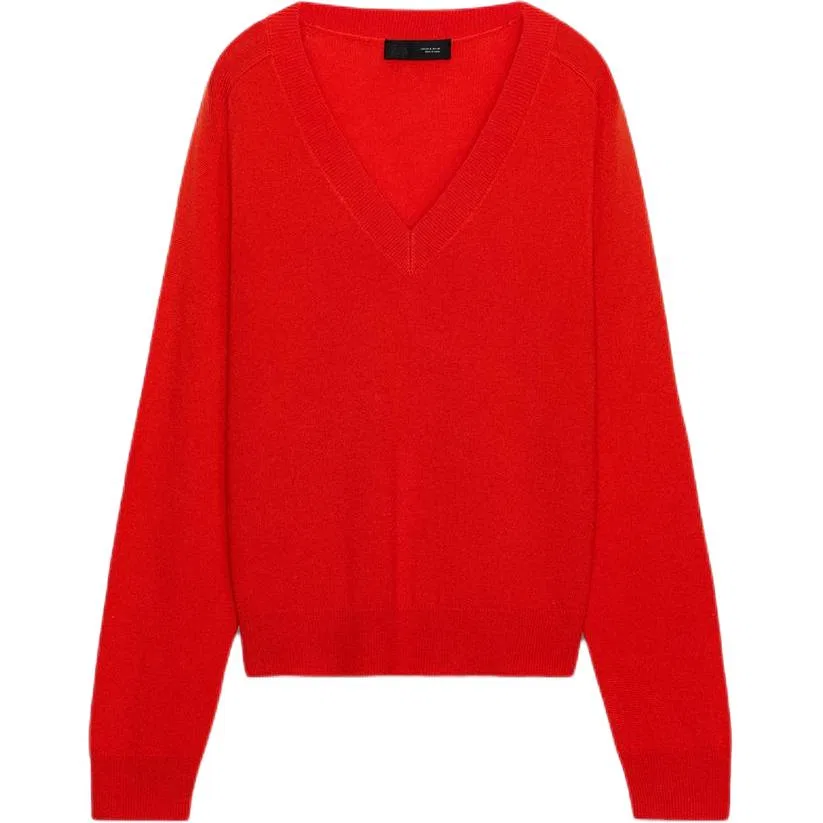 Женский свитер с V-образным вырезом Red/Coral ZARA, Красный/Коралловый