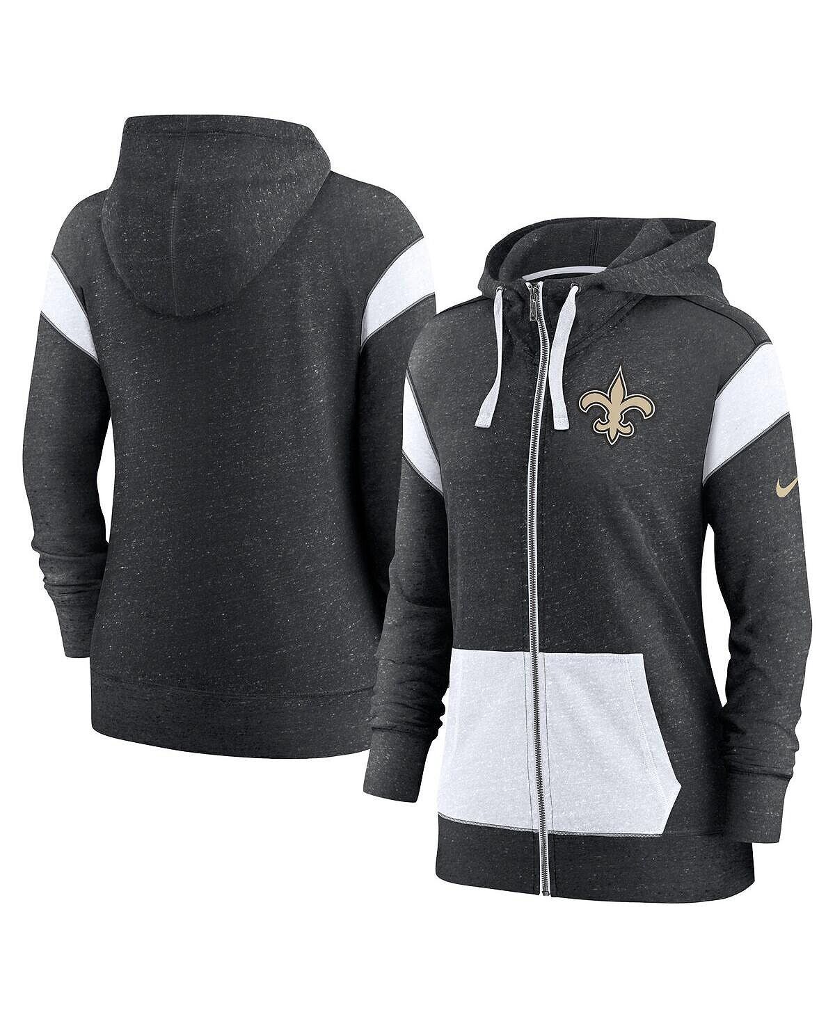Женская меланжевая черно-белая толстовка с капюшоном new orleans saints plus monaco с молнией во всю длину Nike, мульти — фото 3