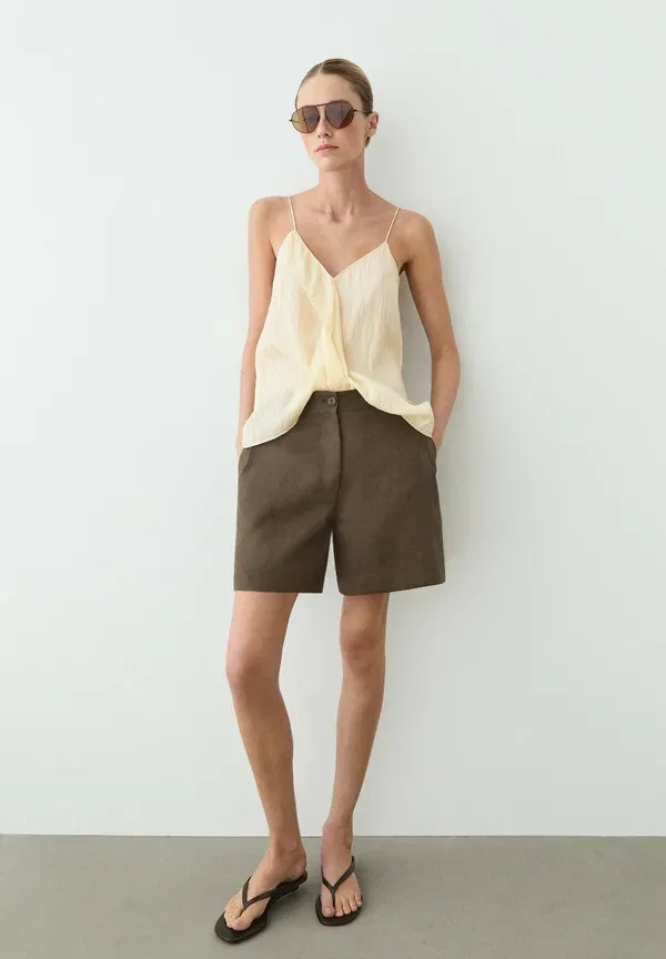Шорты из льна Massimo Dutti, Mottled Dark Green, темно-зеленый — фото 2