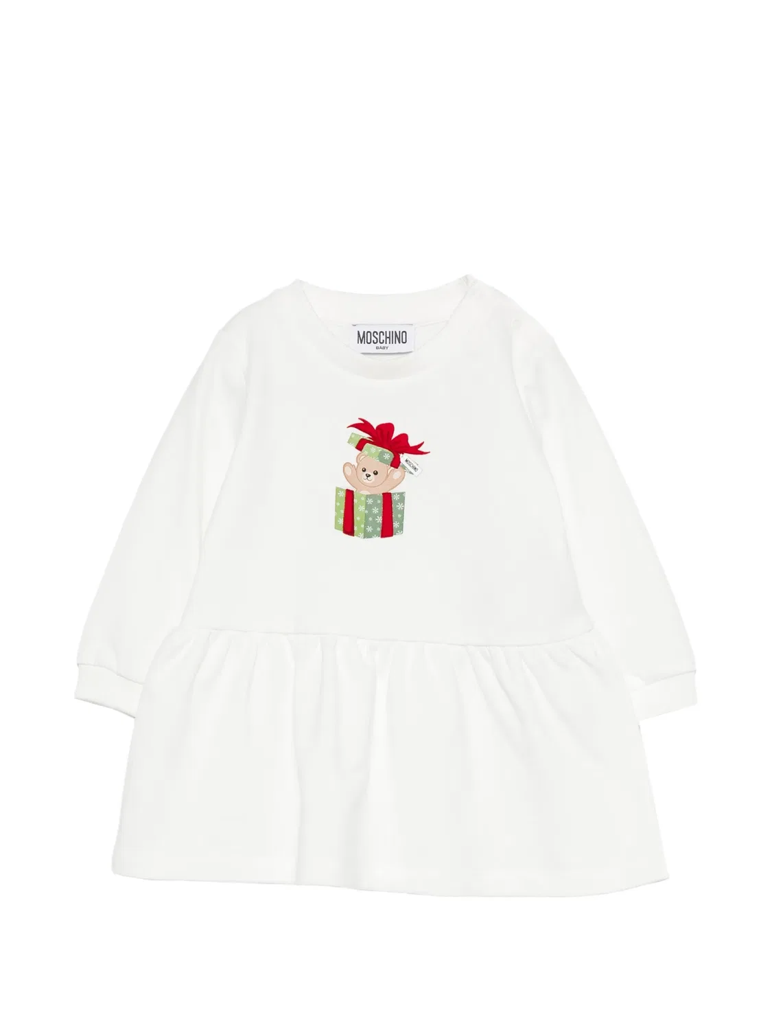 Платье с рюшами и медвежонком белое Moschino, белый