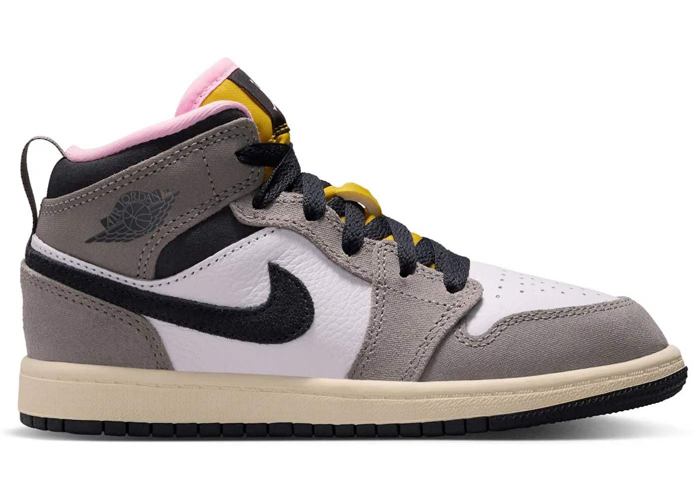 Детские кроссовки с высоким верхом Jordan 1 Mid SE Jordan, White Cave Stone Dark Sulfur Oil Grey
