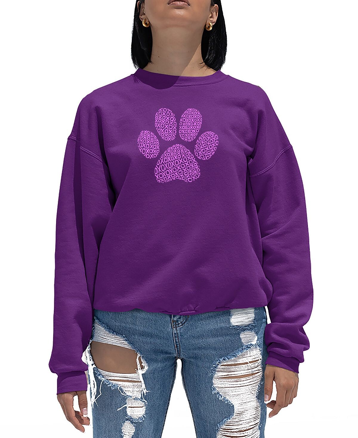 

Женская толстовка с круглым вырезом xoxo dog paw word art LA Pop Art, фиолетовый