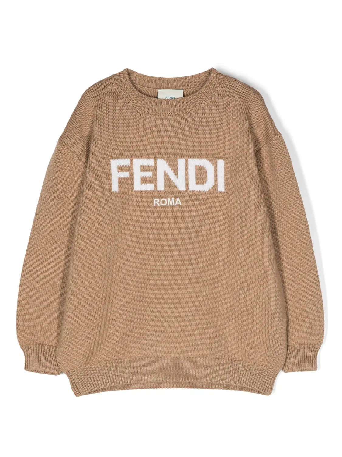 Джемпер с интарсией и логотипом FENDI, коричнево‑белый