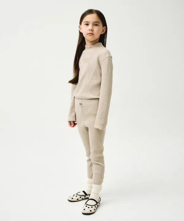Леггинсы для детей, хлопковые, Marithé Kids, бежевый — фото 2