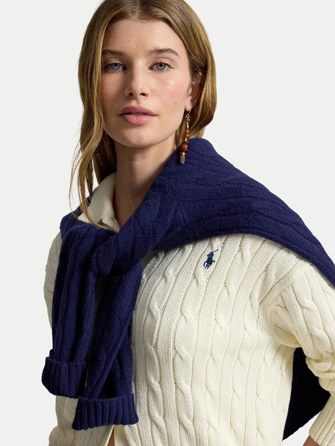 Женский кардиган прямого кроя Polo Ralph Lauren, светло-бежевый — фото 4