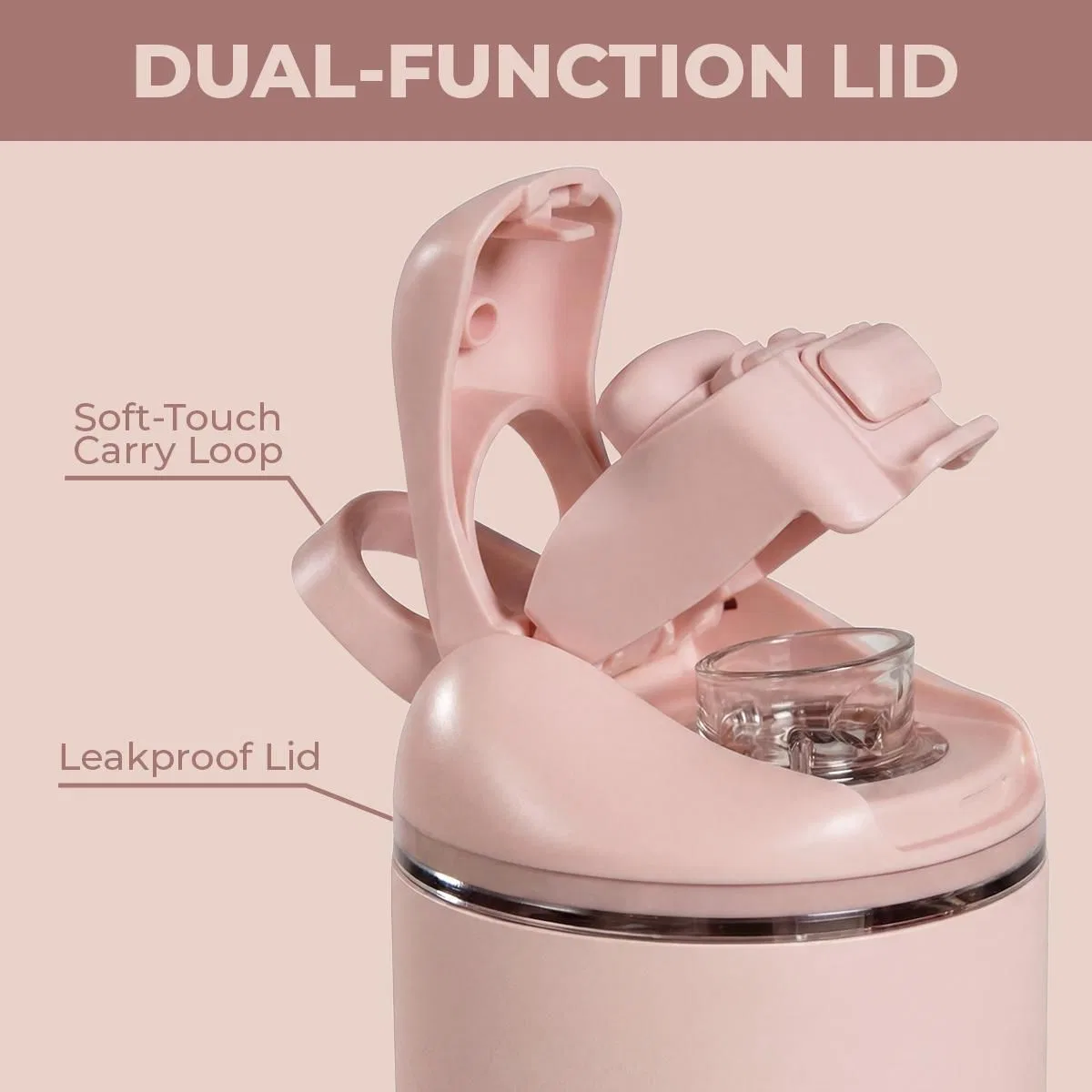 Детская бутылка для воды 414 мл с двойной крышкой и трубочкой Ease2o Kids HydroJug, Dusty Rose — фото 4