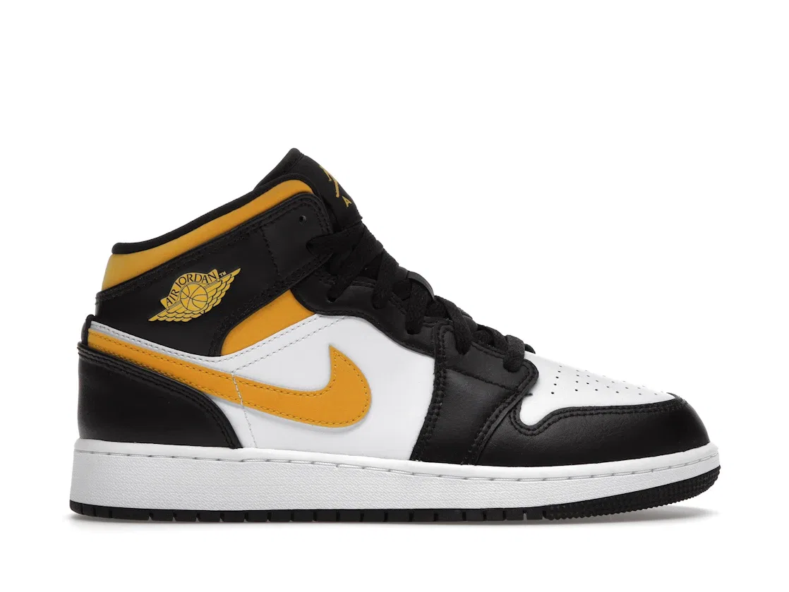 Детские кроссовки с замшевыми вставками Jordan 1 Mid, White/Pollen-Black