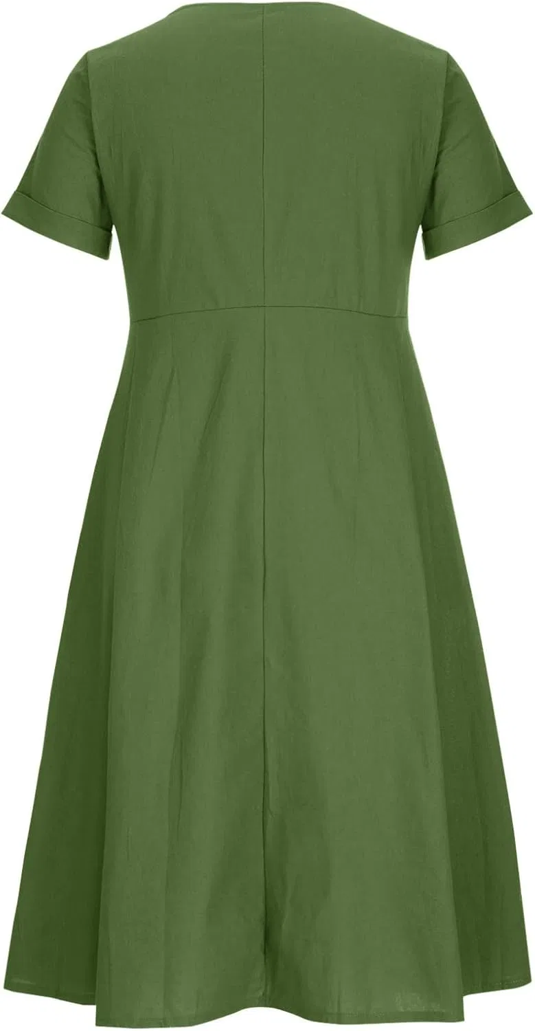 Женское платье-макси с V-образным вырезом Cotton Linen, Green — фото 4