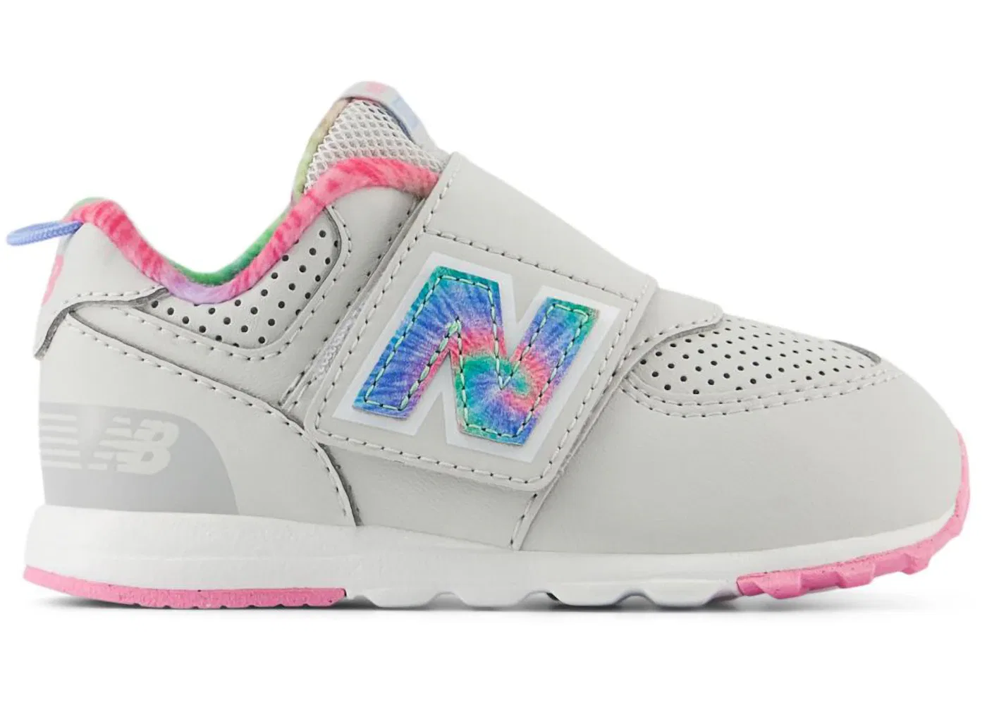 Детские кроссовки с принтом New Balance 574 Hook and Loop, Grey Matter Signal Pink Tie-Dye