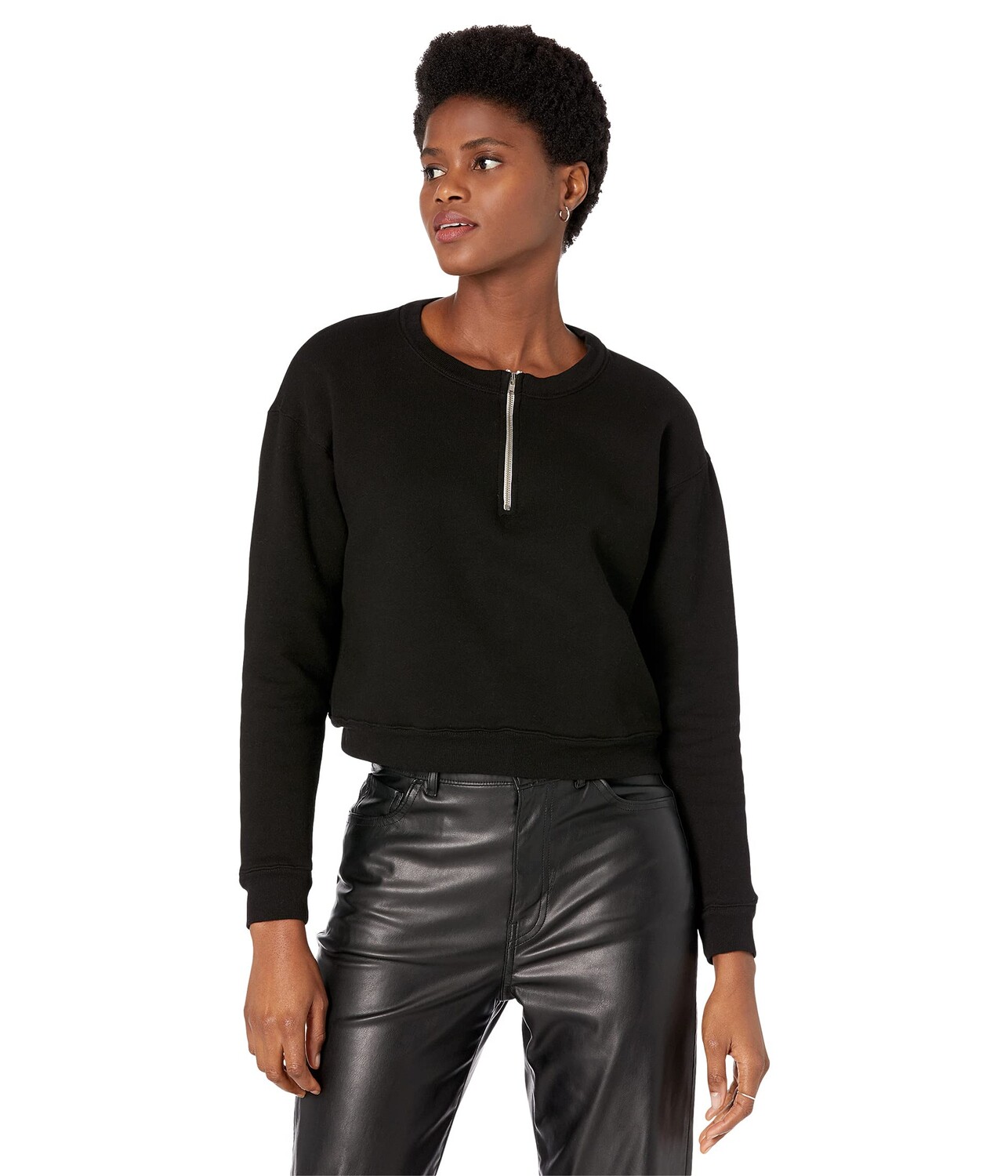 

Худи MONROW, 1/2 Zip Cropped Sweatshirt, Черный, Худи MONROW, 1/2 Zip Cropped Sweatshirt