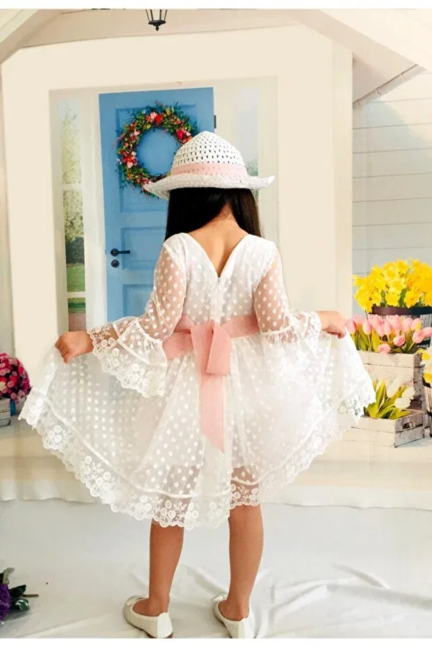 Детское платье для девочек кружевное White-Hat guipure lace princess Mixie, White — фото 4