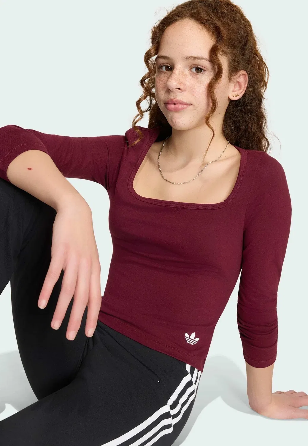 Облегающая футболка с длинными рукавами для подростков Adidas Originals, Maroon — фото 4