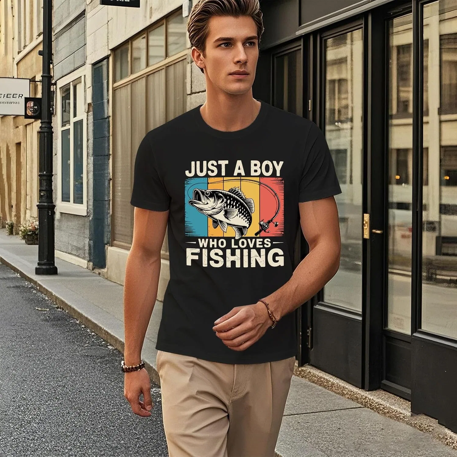 Мужская футболка с рыболовным принтом Casual, Regular Fit, Black — фото 2