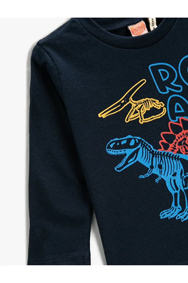Детская футболка с принтом Dinosaur printed t-shirt Koton, Light Indigo — фото 3