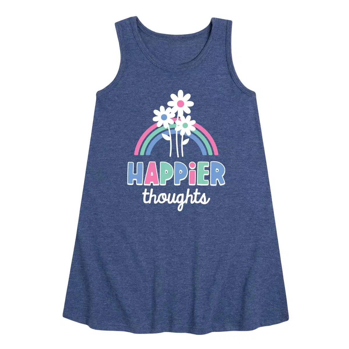 Детское платье-трапеция без рукавов с принтом Happier Thoughts Instant Message, Heather Navy