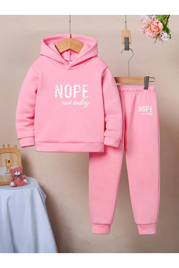 Детский комплект спортивный из футера с принтом Nope premium 3 for boy/girl yarn sweatshirt & tracksuit set Let'S Wear, Pink