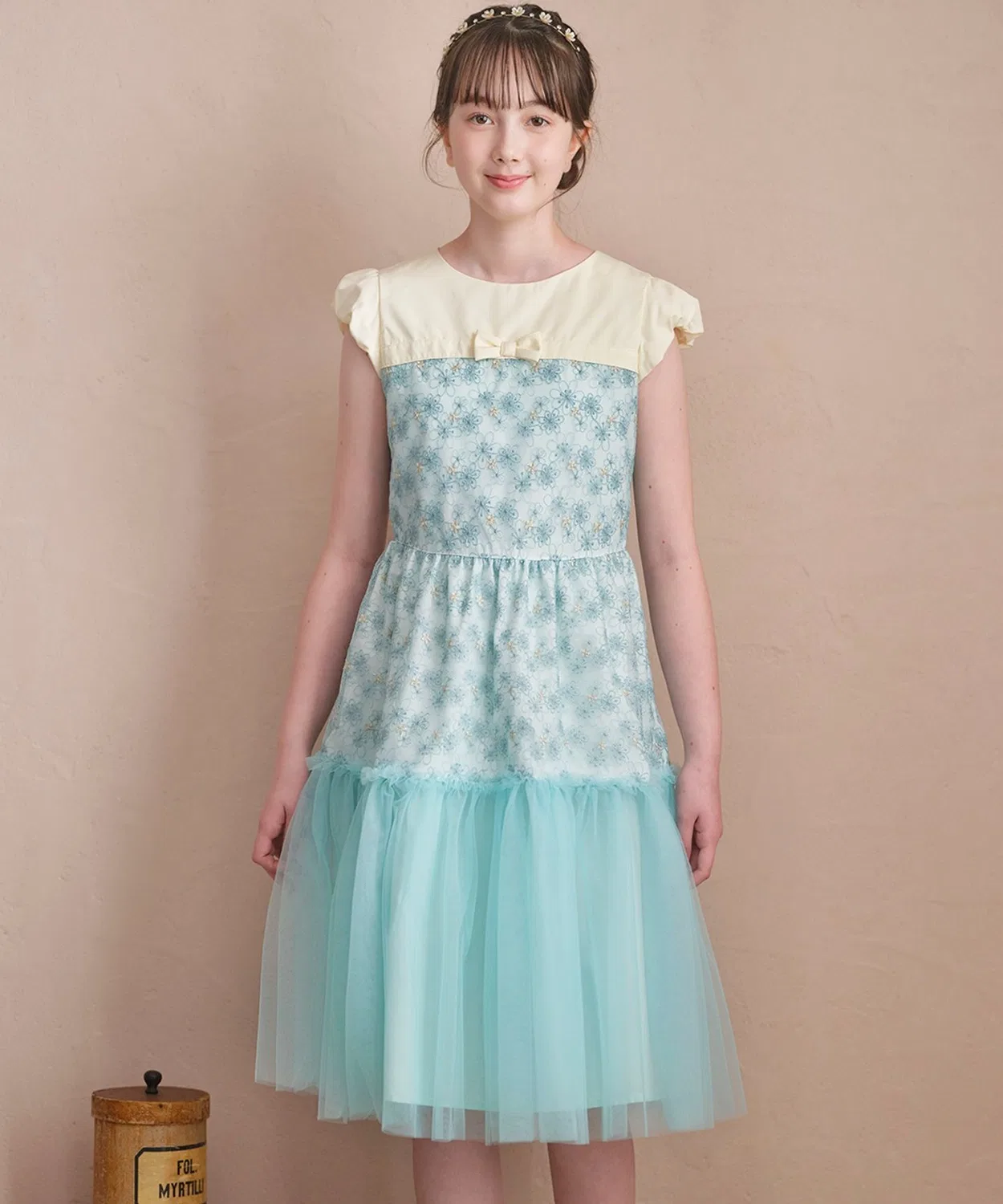 Детское платье из тюля с серебряной вышивкой, модель Blossom Kumikyoku KIDS, Turquoise Blue