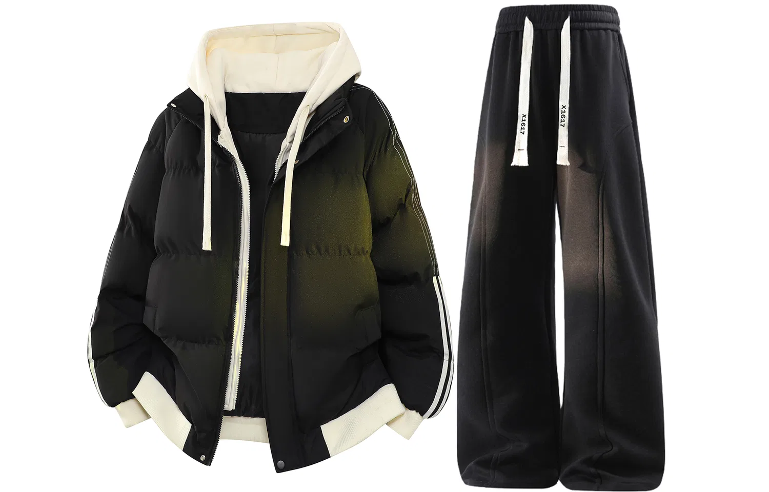 Детский спортивный комплект с курткой и брюками X1617, Navy Blue Puffer Jacket+Black Fleece-Lined Pants, X1617, Navy Blue/Black — фото 3