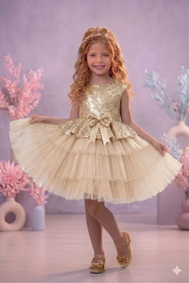 Детское платье для девочек с пайетками Delfini Kids, Gold