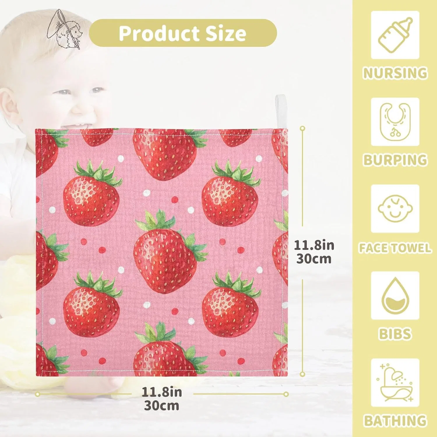 Детские мочалки Strawberry 5 шт, 30x30 см, Хлопок, JUMBEAR — фото 2