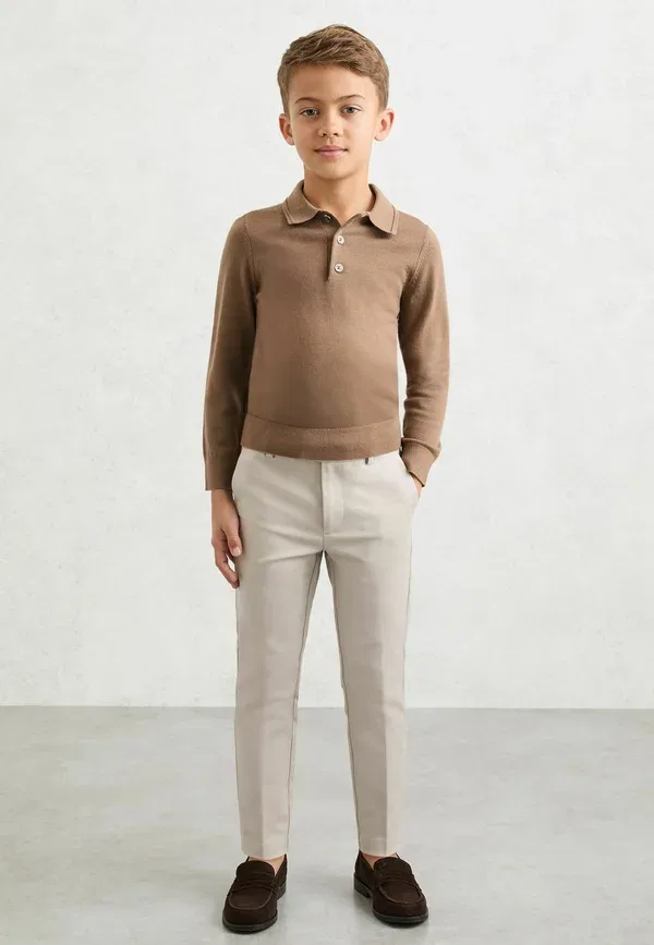 Футболка поло шерстяная Trafford long-sleeve Reiss, Camel brown, коричневый