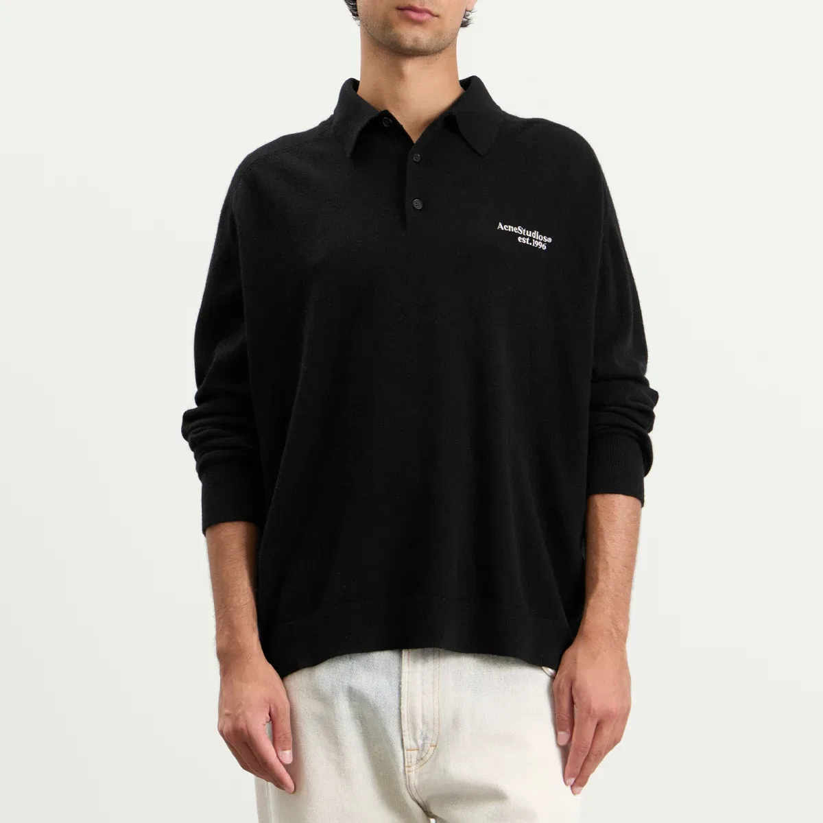 Пуловер с поло из ячьей шерсти Kluxey light richard yak polo jumper Acne Studios, Black — фото 2