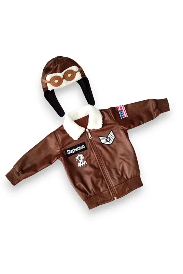 Детская куртка для девочек из искусственной кожи Pilot Mum Design Gifts, Brown