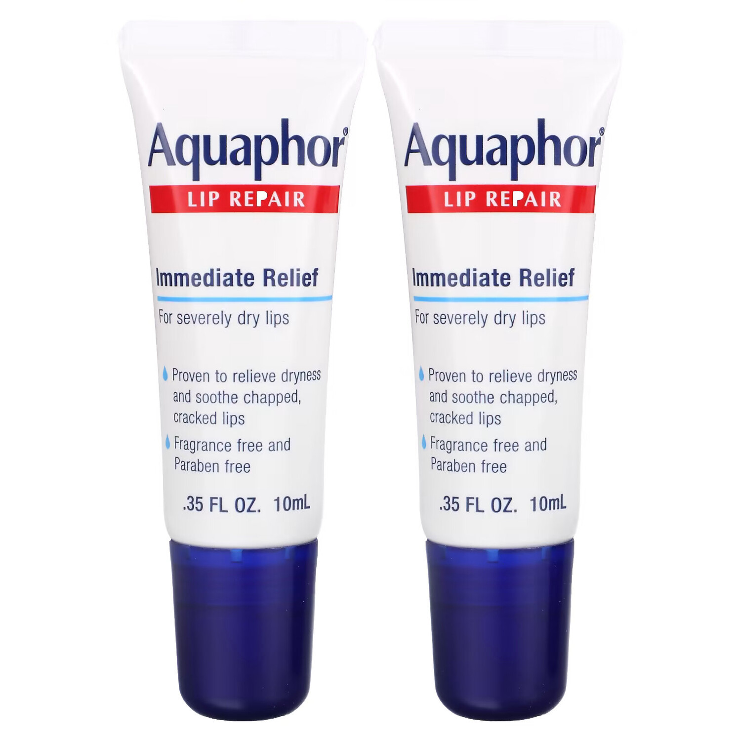 

Aquaphor, Lip Repair, немедленное облегчение, без отдушек, 2 тюбика по 10 мл (0,35 жидк. Унции)