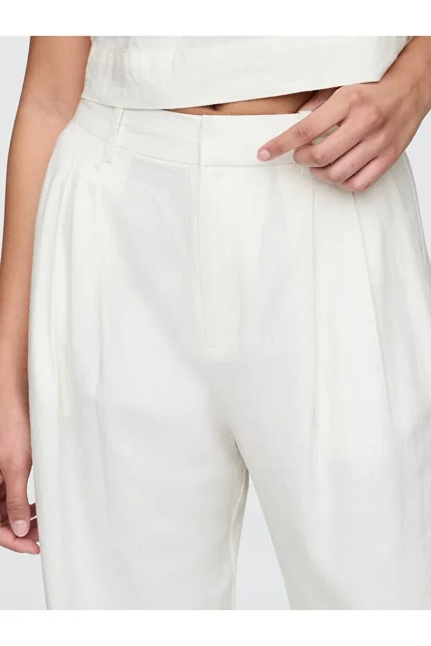 Женские брюки из льняной смеси с завышенной талией Gap, Off White-000 — фото 2