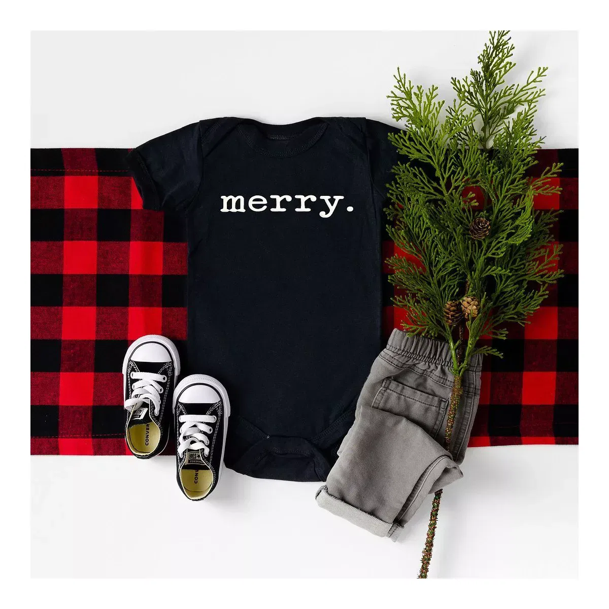 Детский боди с коротким рукавом Merry Puff Print The Juniper Shop, Black — фото 2