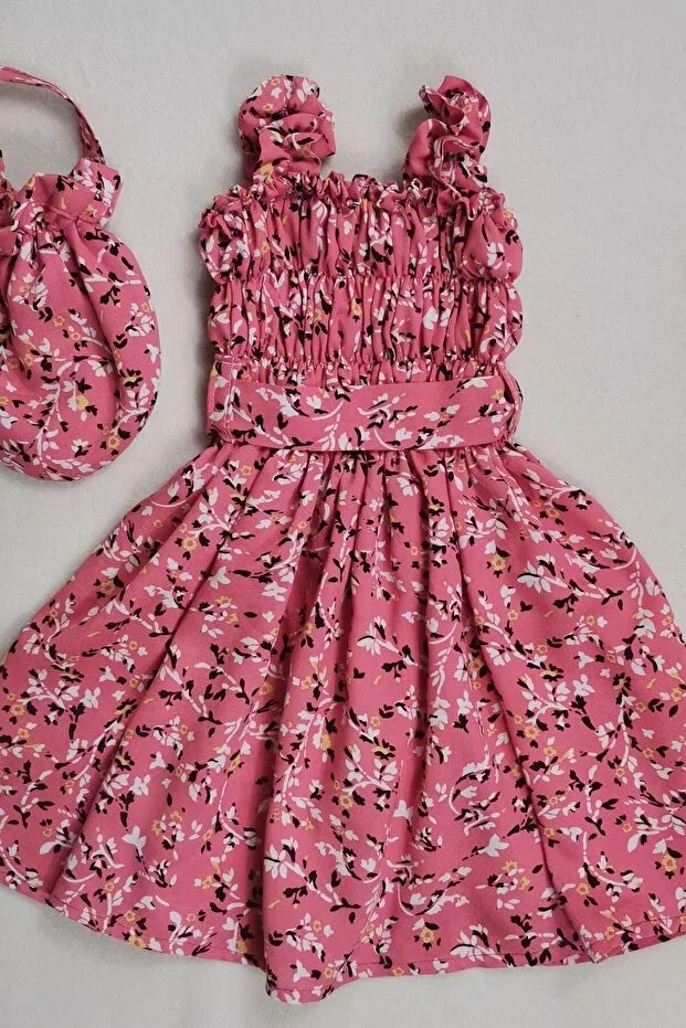 Детское платье для девочек с принтом Çıtı Pıtı Holiday Summer Floral Patterned De La Bens, Pink