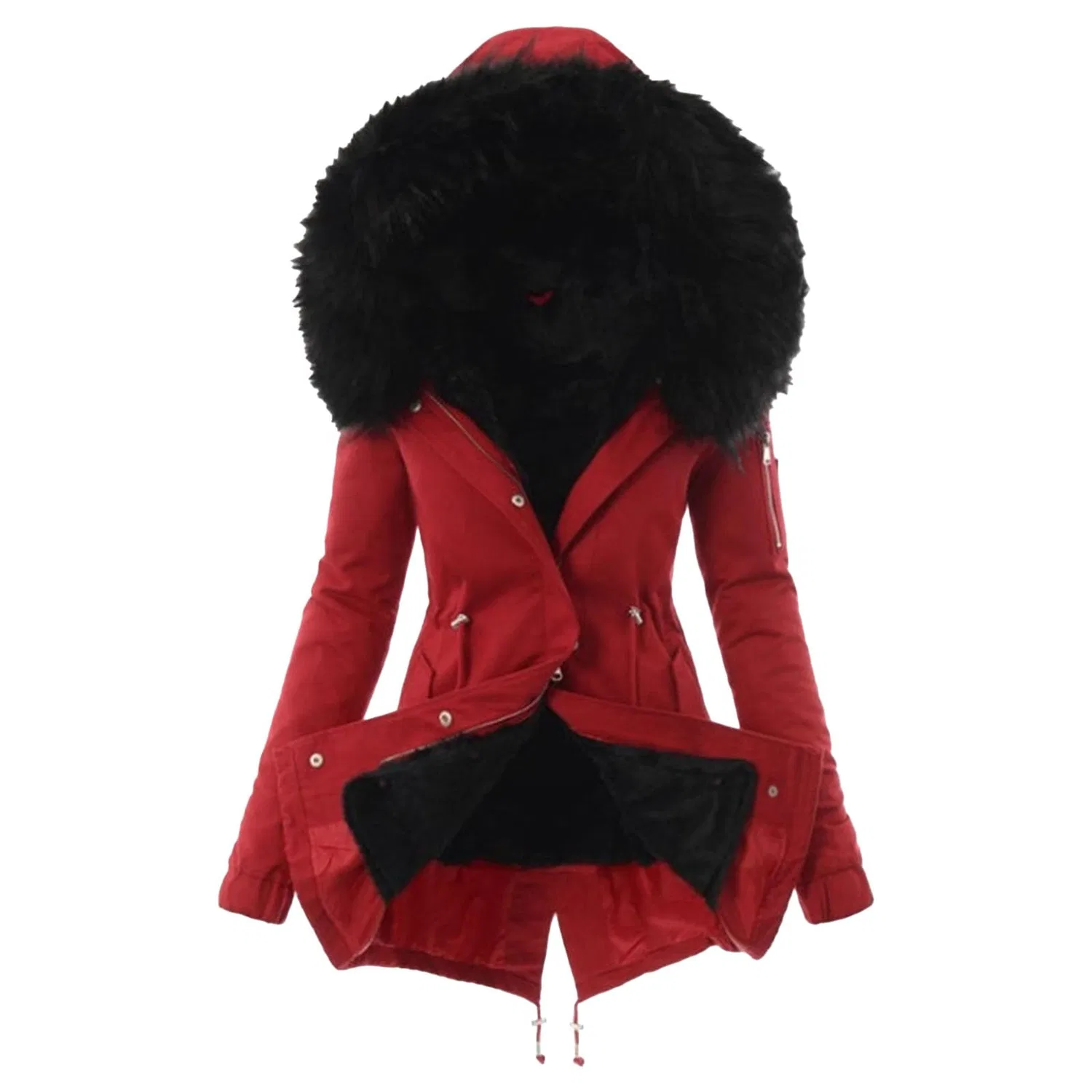 Женское зимнее пальто-парка с капюшоном и флисовой подкладкой, Rosso e nero