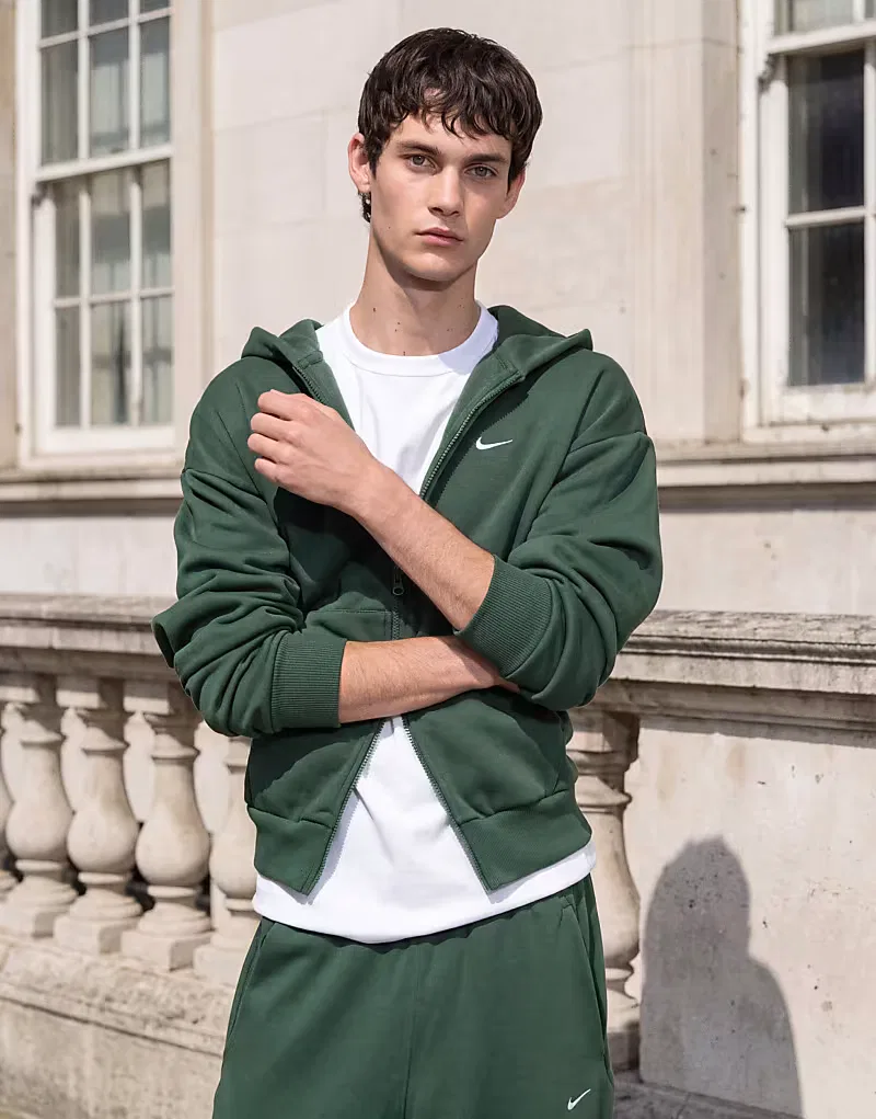 Толстовка Nike Solo Fleece на молнии, темно-зеленый