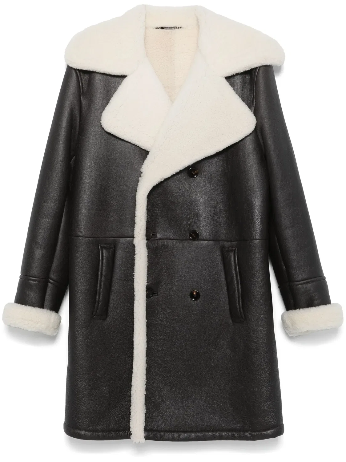 Кожаное Двубортное Пальто Dolce & Gabbana, черный