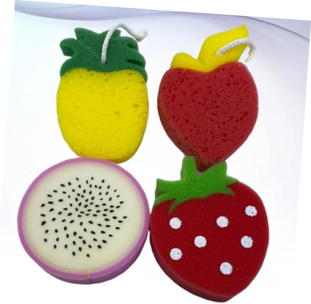 Набор мочалок для душа в форме фруктов, Vaguelly, 4 шт, Strawberry, Pitaya, Pineapple — фото 3