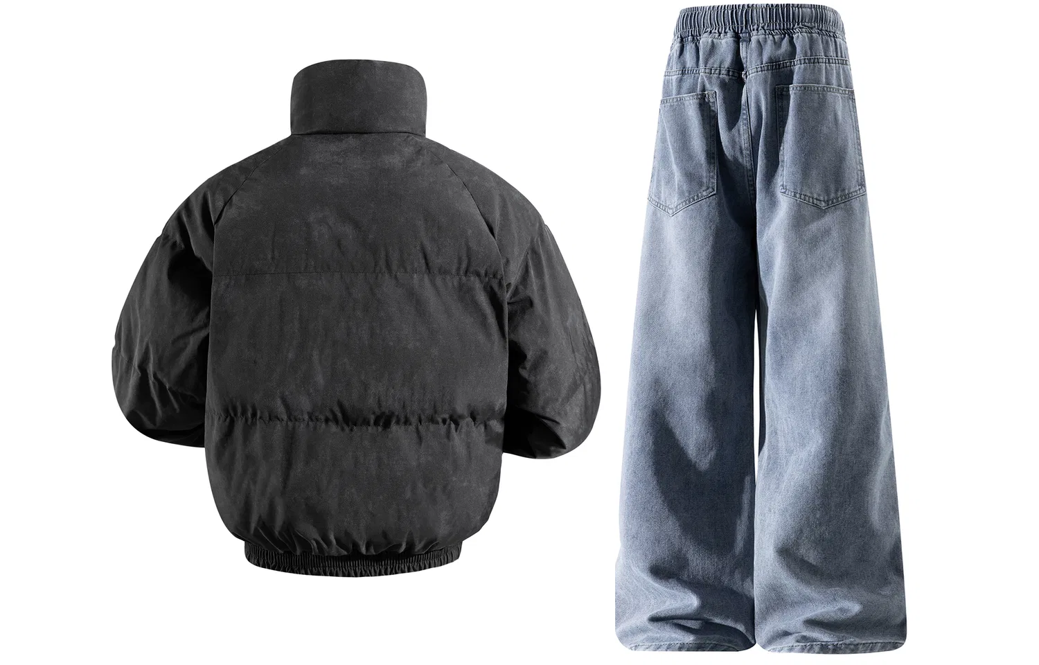 Детский комплект из куртки-пуховика и джинсов с флисовой подкладкой X1617, Gray Puffer Jacket+Blue Jeans — фото 4